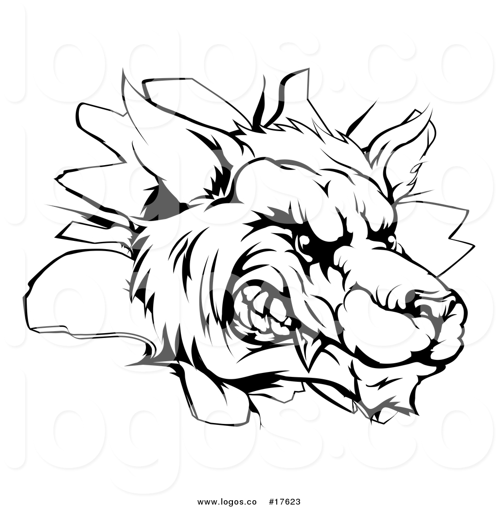 1024x1044 Vector Logo Of A Black And White Snarling Wolf Mascot Head