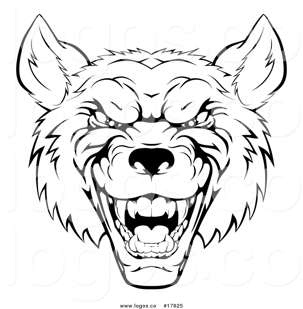 1024x1044 Vector Logo Of A Growling Black And White Aggressive Wolf Face By