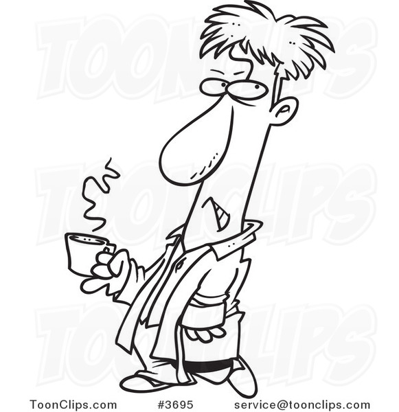 581x600 Cartoon Black And White Line Drawing Of A Grumpy Guy Holding His