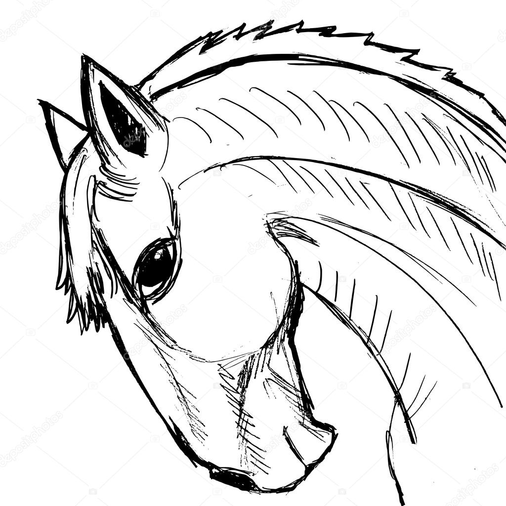 1024x1024 Hand Drawn, Grunge, Sketch Illustration Of Horse Stock Vector