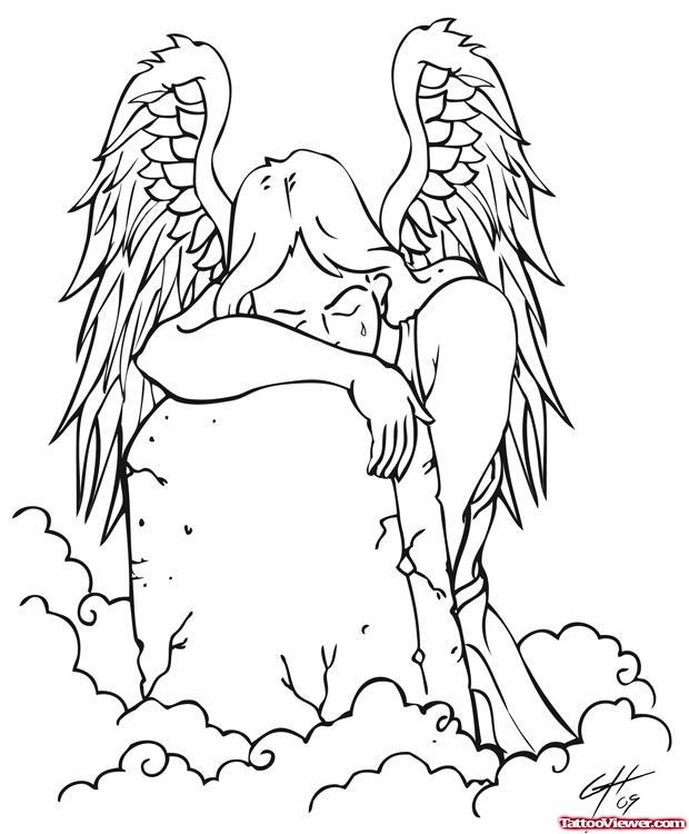 620x750 Angel With Tombstone Tattoo Design Tattoo