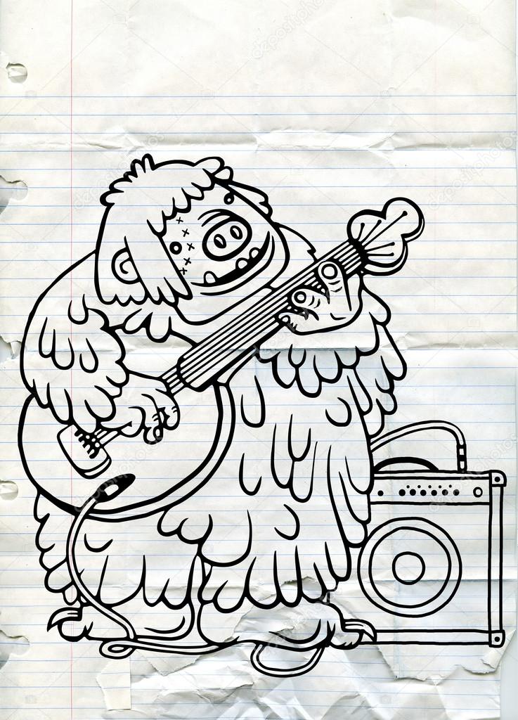 737x1024 Rock Monster,playing Rock Electric Guitar Near An Amp. Stock