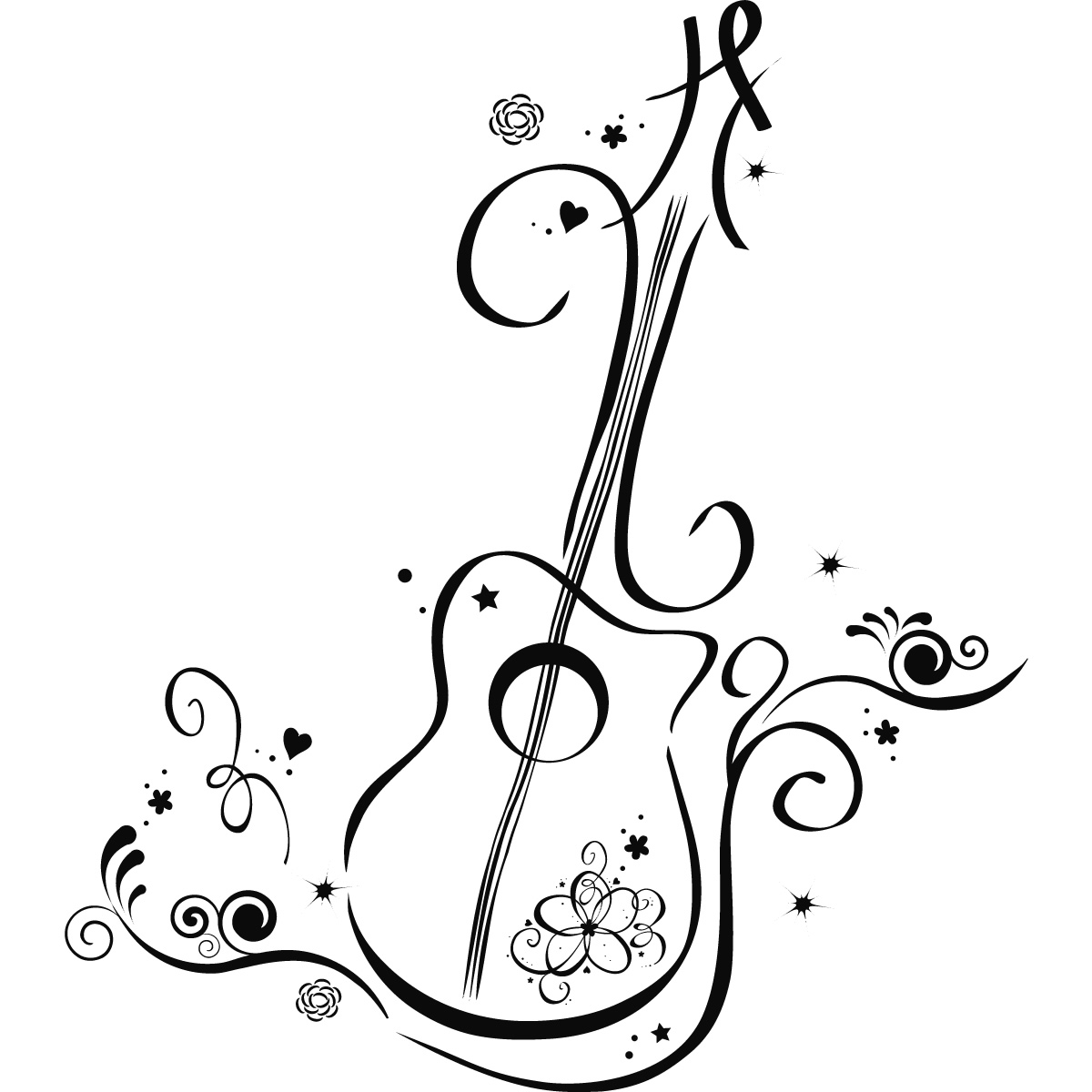 1200x1200 Floral Guitar Wall Art Decals Wall Stickers Transfers Guitar