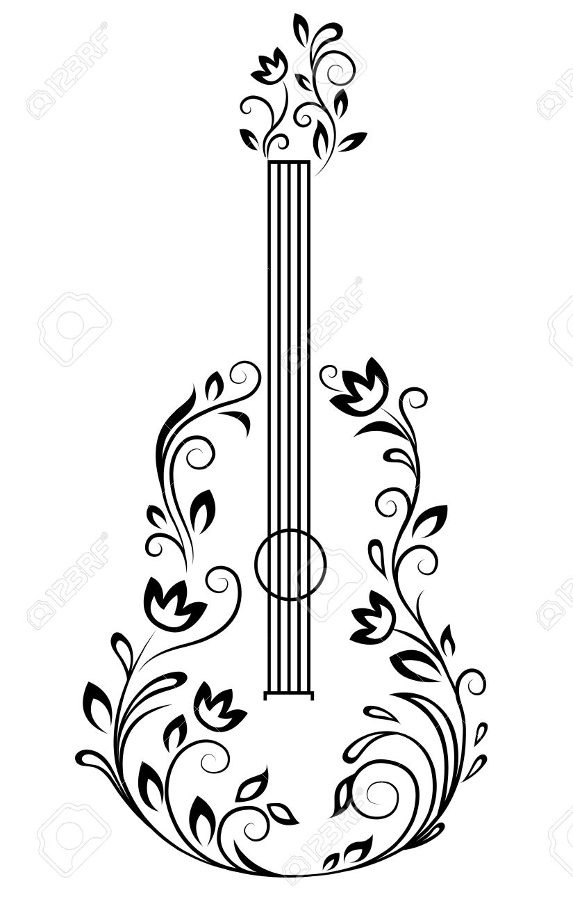 825x1300 Guitar With Floral Details For Entertainment Design Art