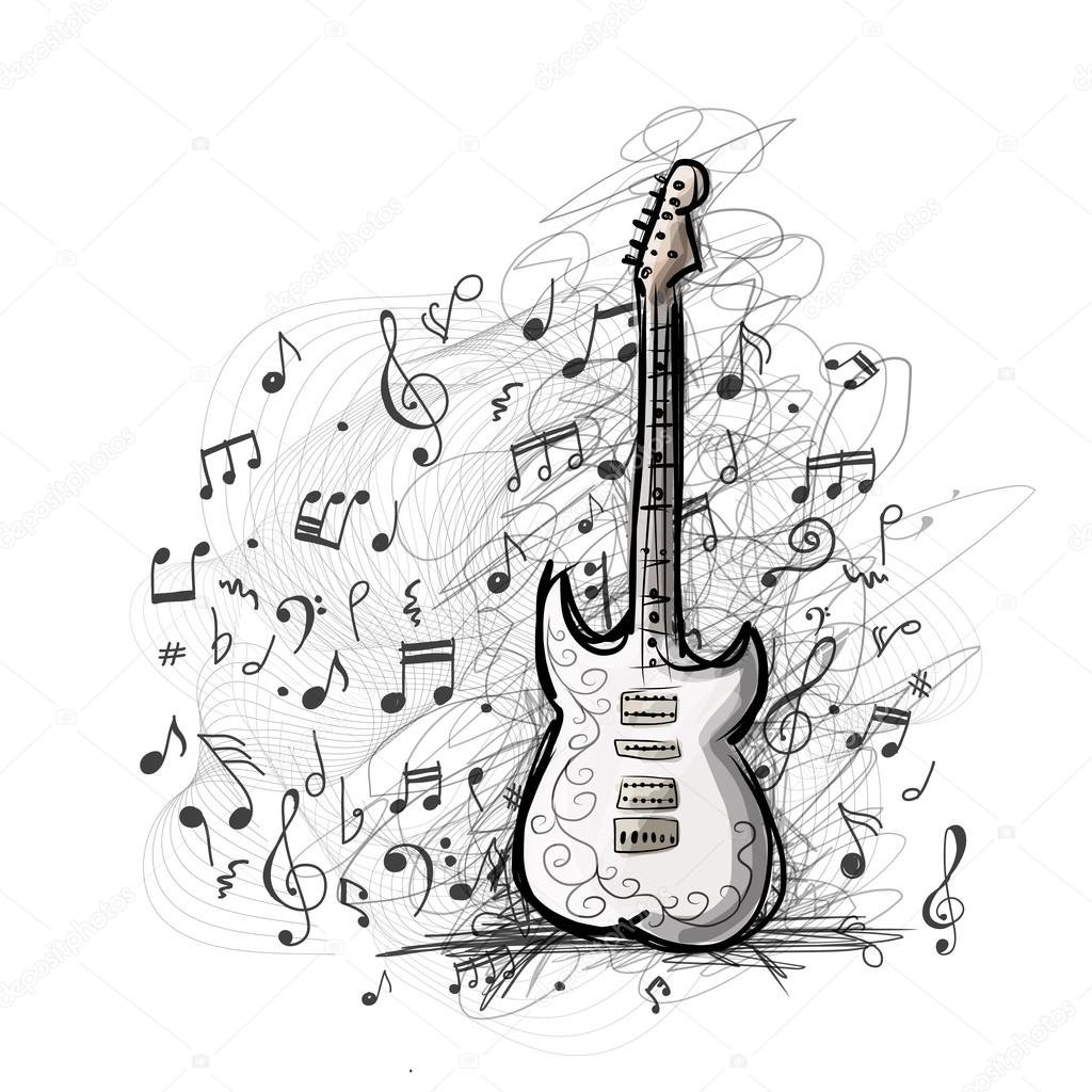 1024x1024 Art Sketch Of Guitar Design Stock Vector Kudryashka