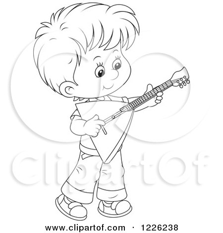 450x470 Clipart Of An Outlined Boy Playing A Balalaika Guitar