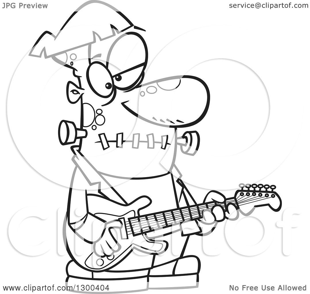 1080x1024 Lineart Clipart Of A Cartoon Black And White Frankenstein Playing
