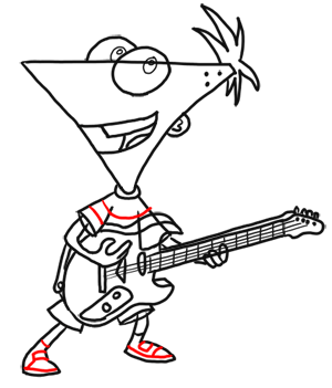 300x351 Step 16 How To Draw Phineas Playing Guitar From Phineas And Ferb