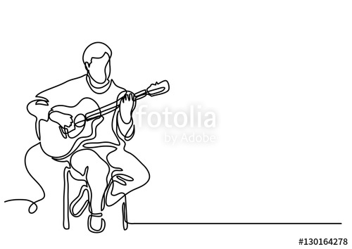500x354 Continuous Line Drawing Of Sitting Guitarist Playing Guitar Stock