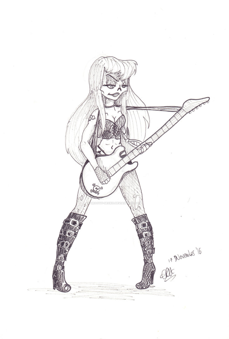 734x1088 Laura The Guitar (Original Drawing) By Groovy Gecko
