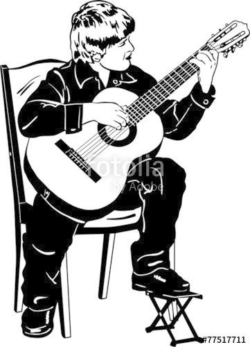 361x500 Vector Sketch Of A Boy Playing Music On A Guitar Stock Image