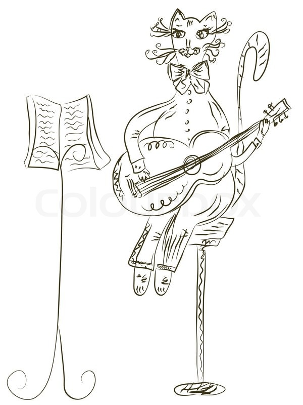 600x800 Cat Playing Guitar Sketch Stock Vector Colourbox