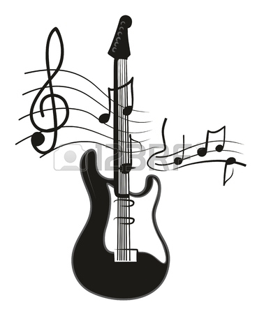 368x450 Electric Guitar Drawing With Wings And Notes. Royalty Free