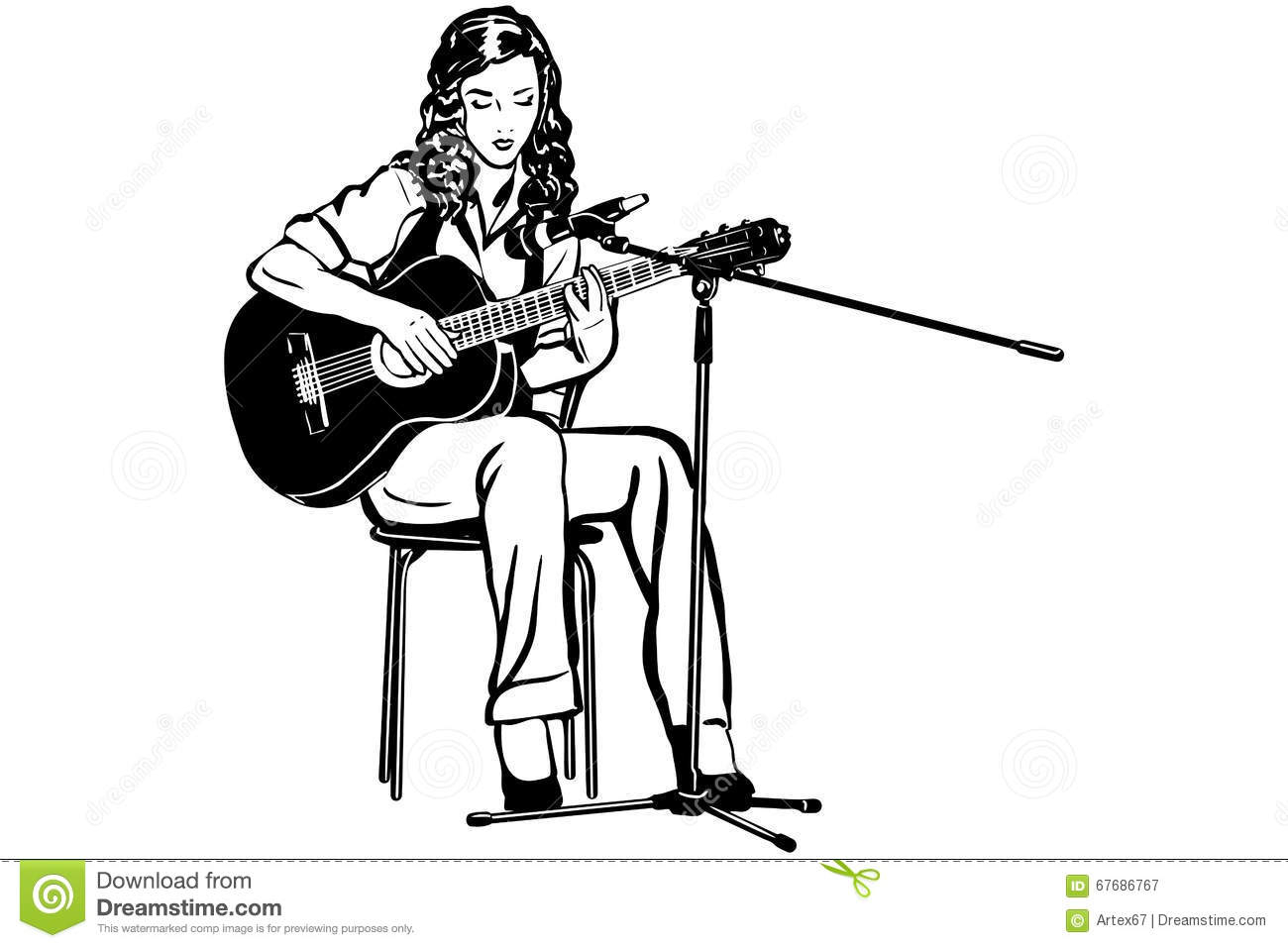 1300x957 Sketch Images Of Girl Playing Guitar