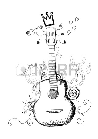 318x450 Sketch Of Guitars On White Background Drawn In Pencil. Six String