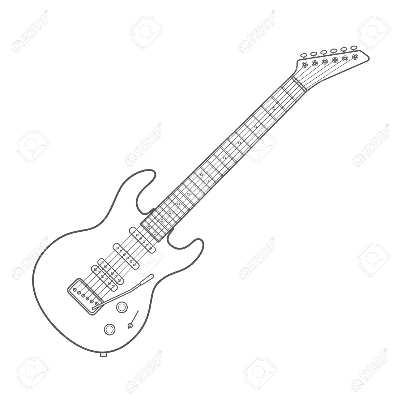 1300x1300 Vector Dark Outline Design White Electric Guitar Illustration