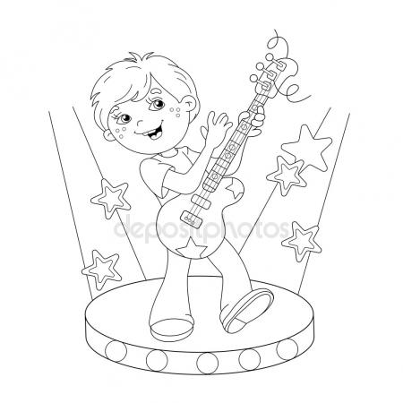 450x450 Coloring Page Outline Of A Cartoon Boy With A Guitar Stock