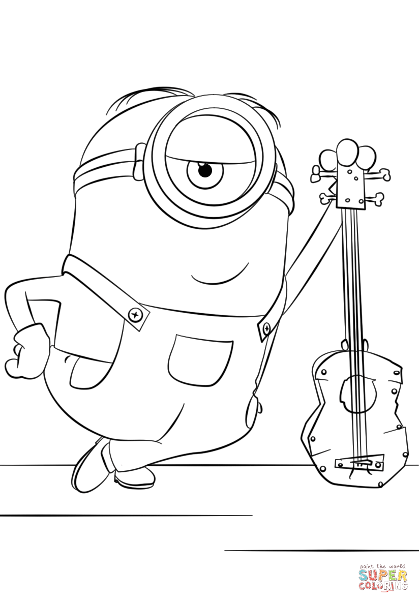 824x1186 Minion Stuart With Guitar Coloring Page Free Printable Coloring