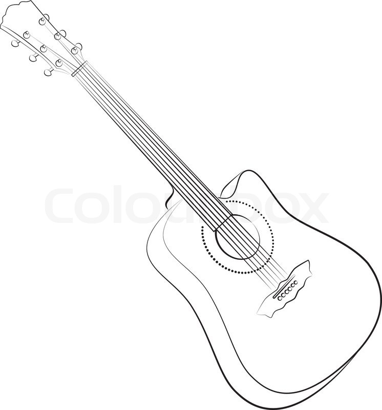 746x800 Acoustic Guitar. Vector Illustration Colorless. Sketch Style
