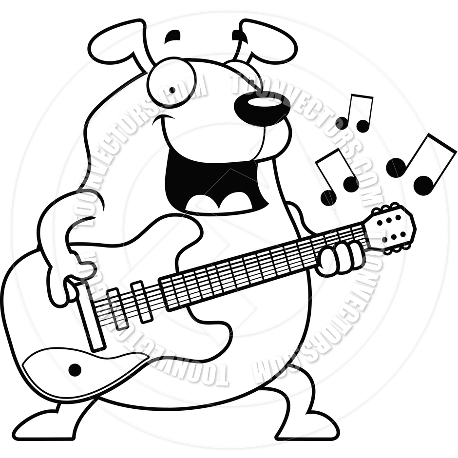 940x940 Cartoon Dog Guitar (Black And White Line Art) By Cory Thoman
