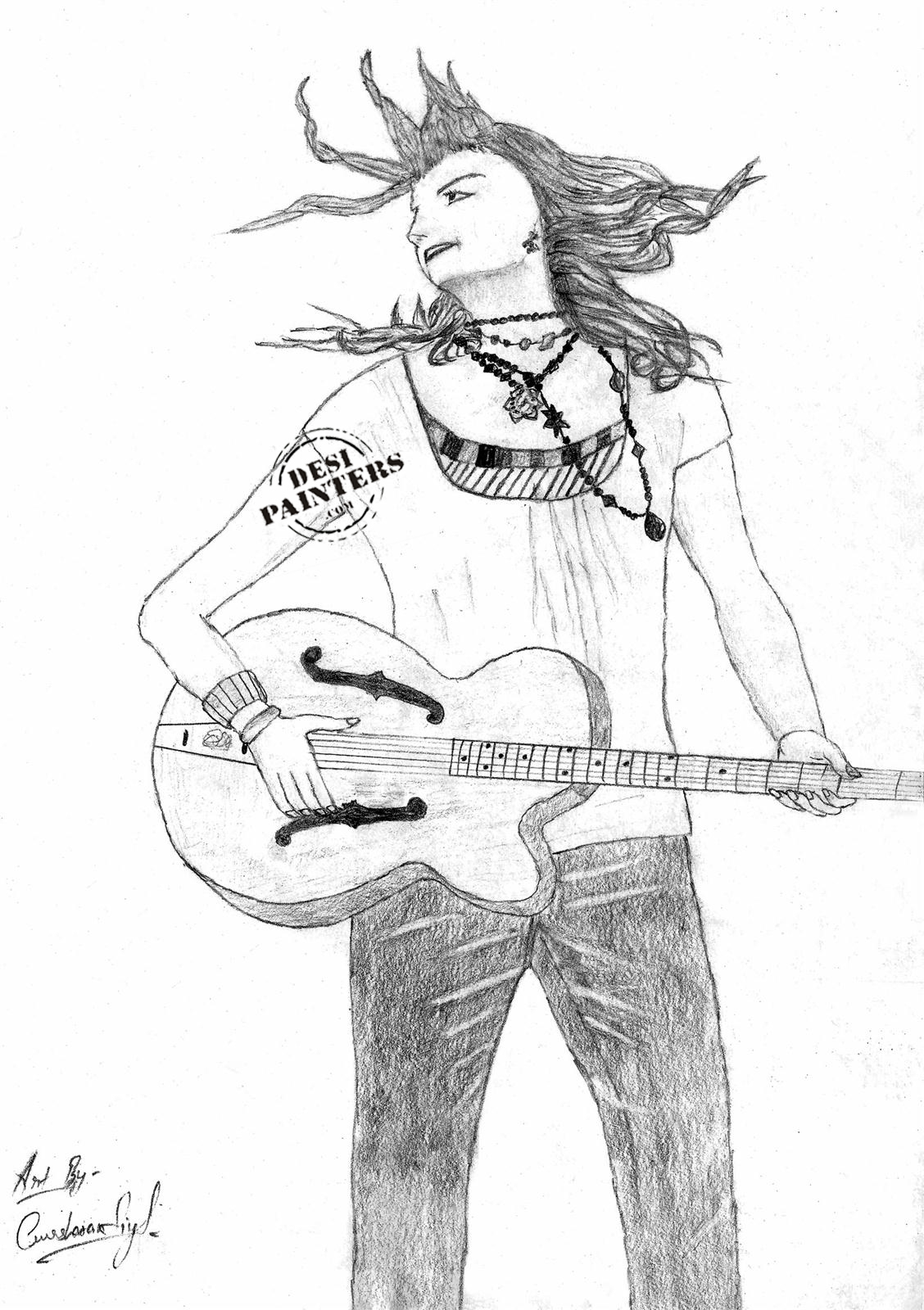 1128x1600 Pencil Sketch Of Boy With Guitar Guitar Paintings Desipainters