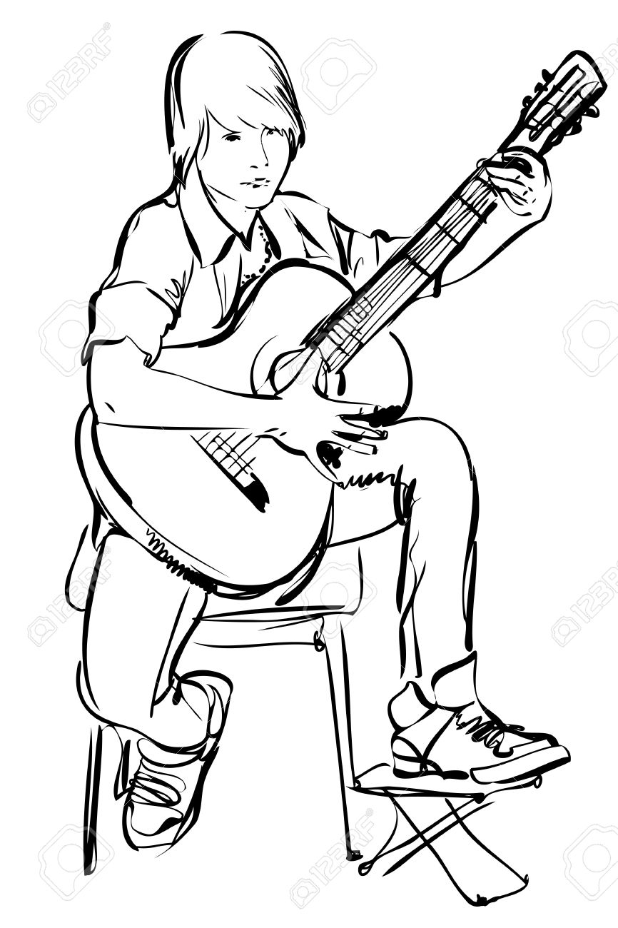 866x1300 Boy Playing Guitar For Girl Drawing Sketch Of Boy Playing On