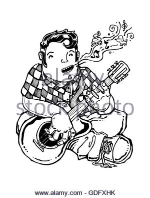 300x395 Musician, Guitar Player. An Hand Drawn And Colored Vector Stock