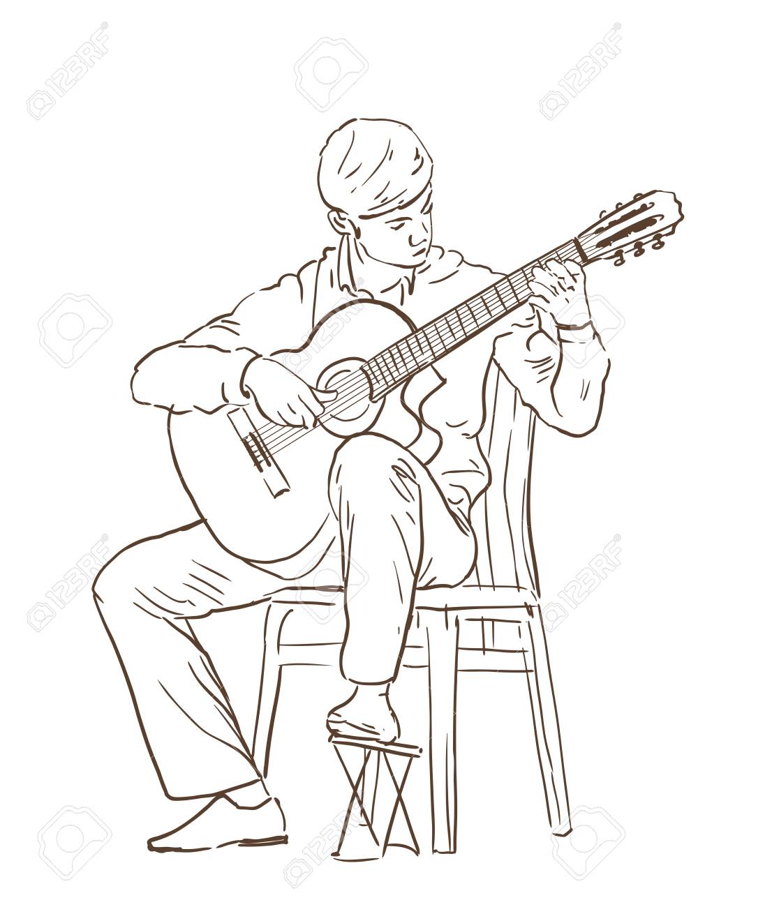 1106x1300 Young Man Playing Classical Cutaway Guitar Sitting On A Chair