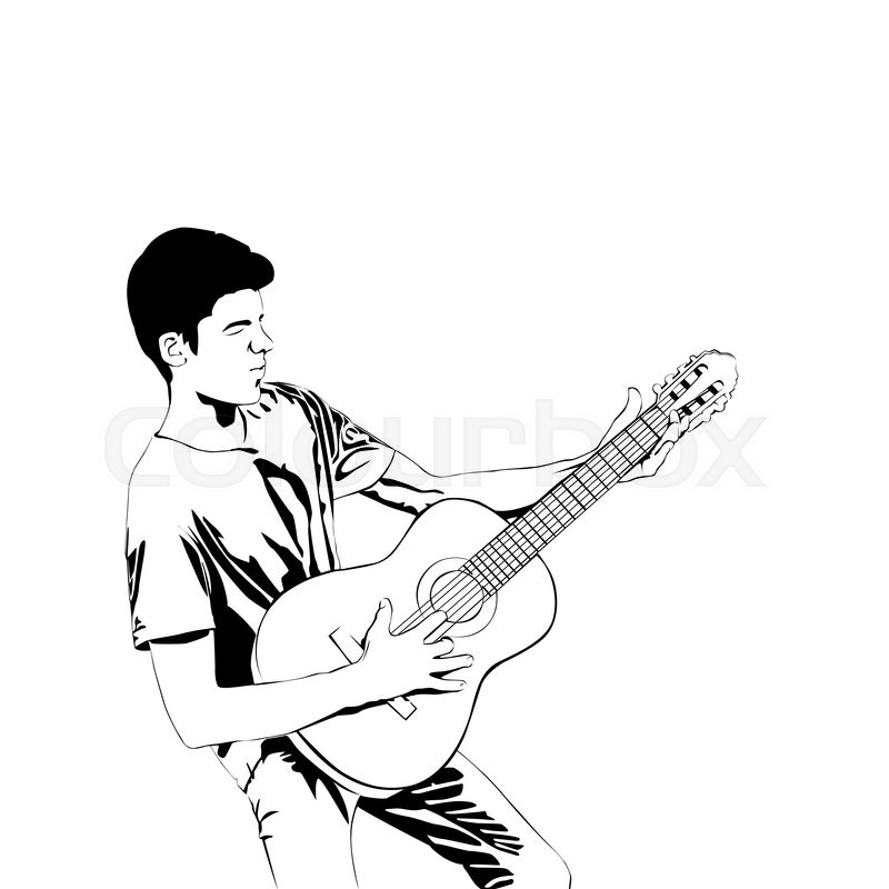 800x800 Young Man Playing The Guitar Man With Acoustic Guitar Line Art