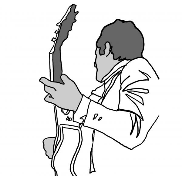 600x581 Black And White Guitar Player