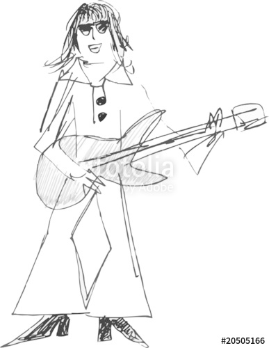 387x500 Rock Musician, Guitar Player, Sixties, Child's Drawing Stock