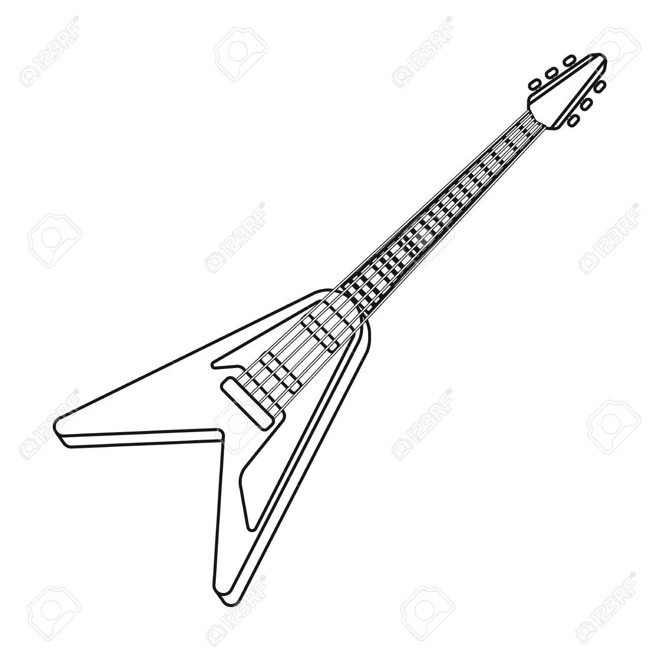 1300x1300 Electric Guitar Icon In Outline Style Isolated On White Background