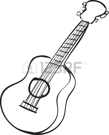365x450 Vector Illustration Of Guitar In Black And White Doodle Sketch