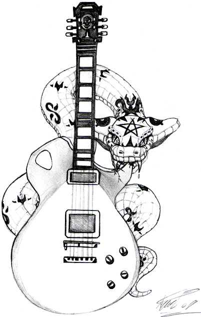 402x634 Snake And A Guitar Tattoo By Arielyust