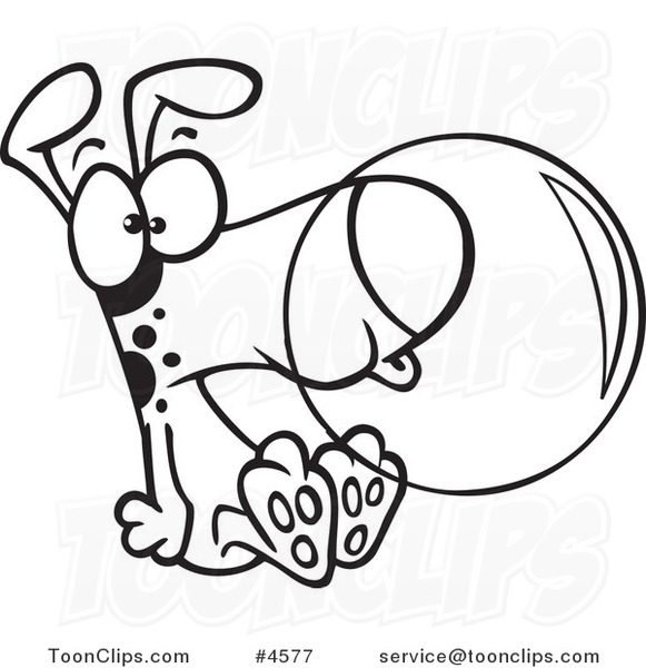 581x600 Cartoon Black And White Line Drawing Of A Dog Blowing Bubble Gum