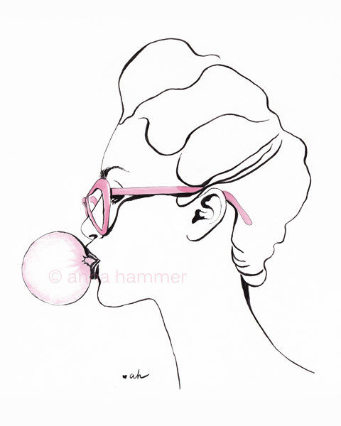 480x600 Bubble Gum Fashion Illustration Pen And Ink By Worksbyannahammer