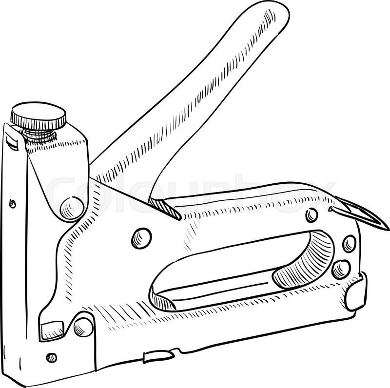 800x796 Construction Staple Gun. Sketch Doodle Vector Illustration