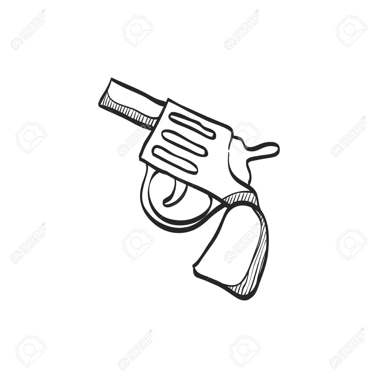 1300x1300 Revolver Gun Icon In Doodle Sketch Lines. Handgun Danger Police