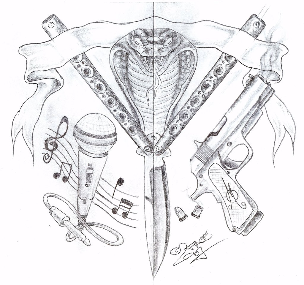 1024x960 Gang Knife Gun Tattoo Design By 2face Tattoo