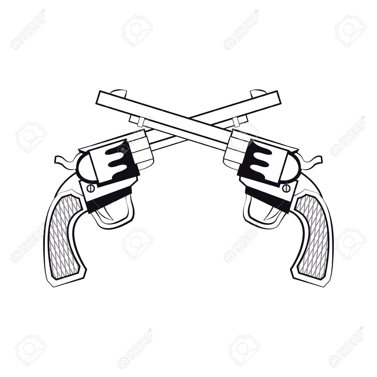 1300x1300 Gun Pistols Crossed, Bullets Ornate Detailed Tattoo Design Element