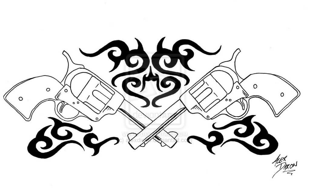 1024x633 Gun Tattoo Tribal Shooter Gun Design