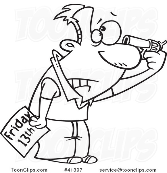 581x600 Cartoon Outlined Superstitious Guy Holding A Gun To His Head