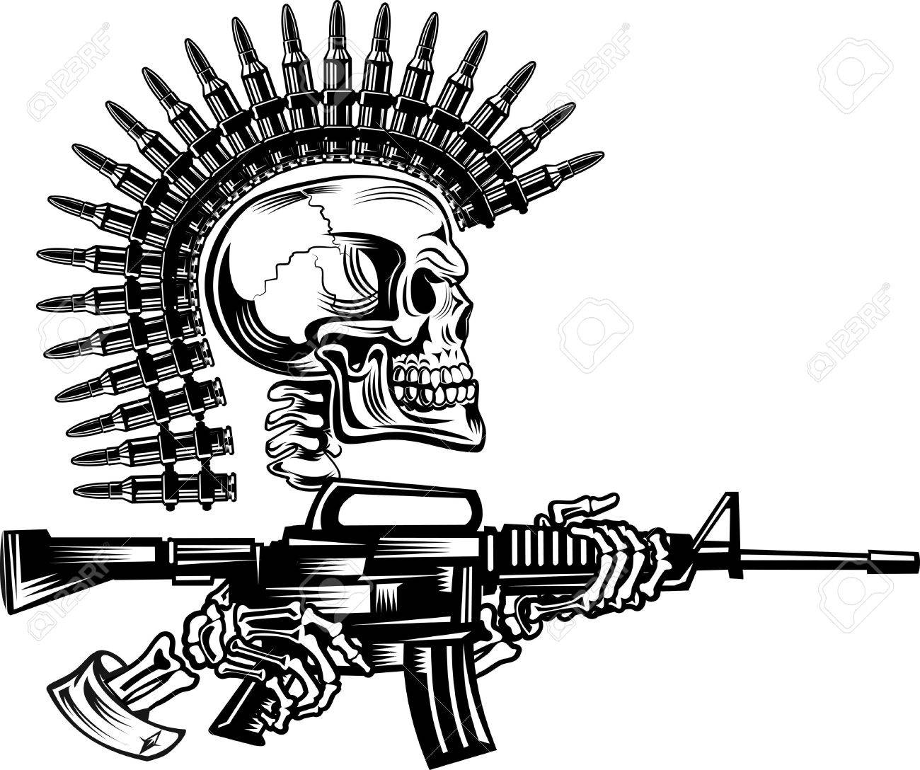 1300x1088 Skeleton With Guns Cartridges And Rifle Royalty Free Cliparts