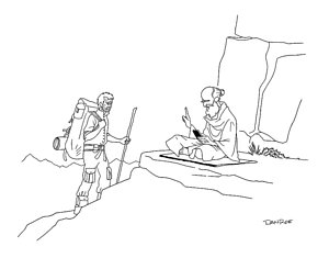 300x235 The Guru On The Mountain Puts His Finger Drawing By Dan Roe