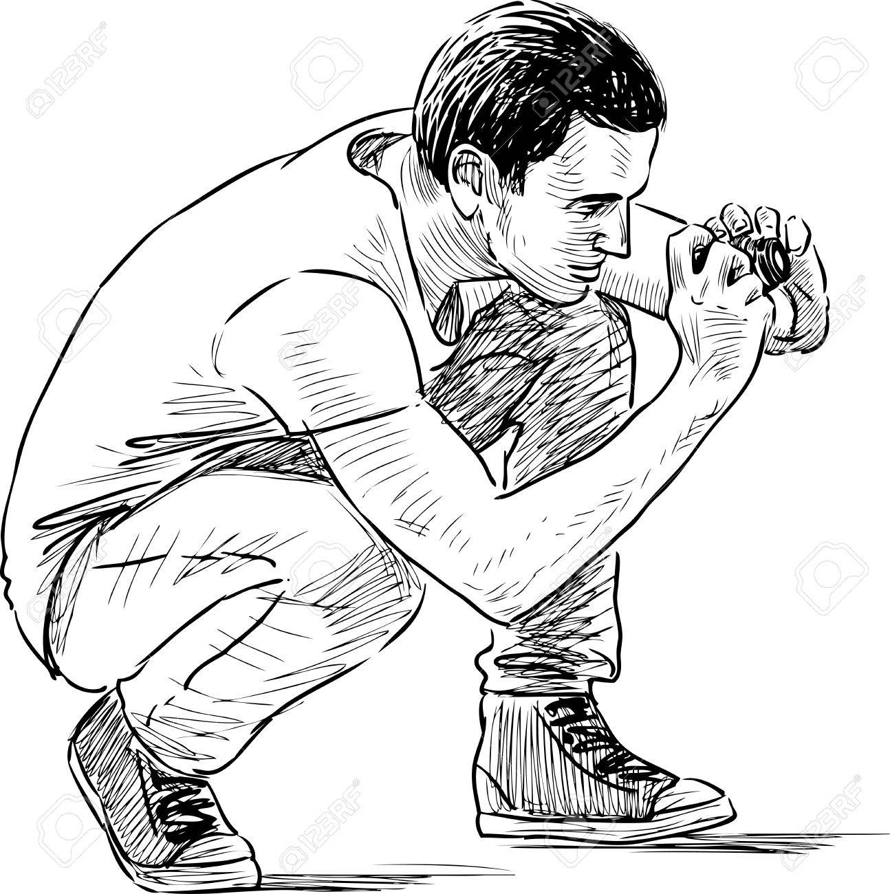 1294x1300 Sketch Of A Guy Taking A Pfoto Royalty Free Cliparts, Vectors,