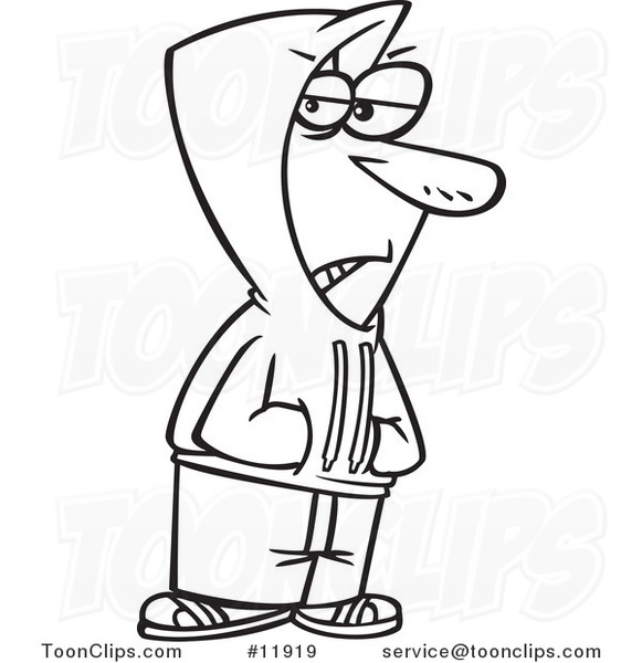 581x600 Cartoon Outlined Shady Guy Wearing A Hoodie