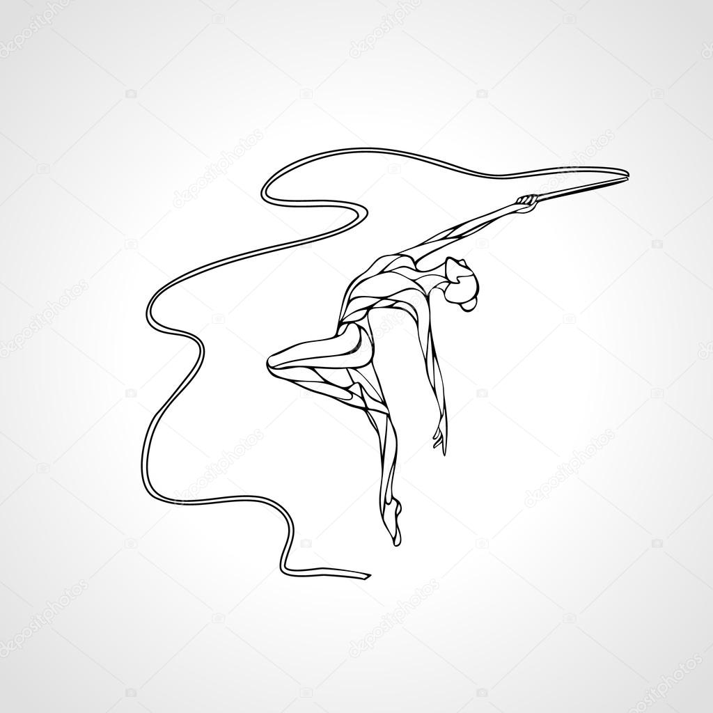 1024x1024 Art Gymnastics With Ribbon, Outline Silhouette Stock Vector