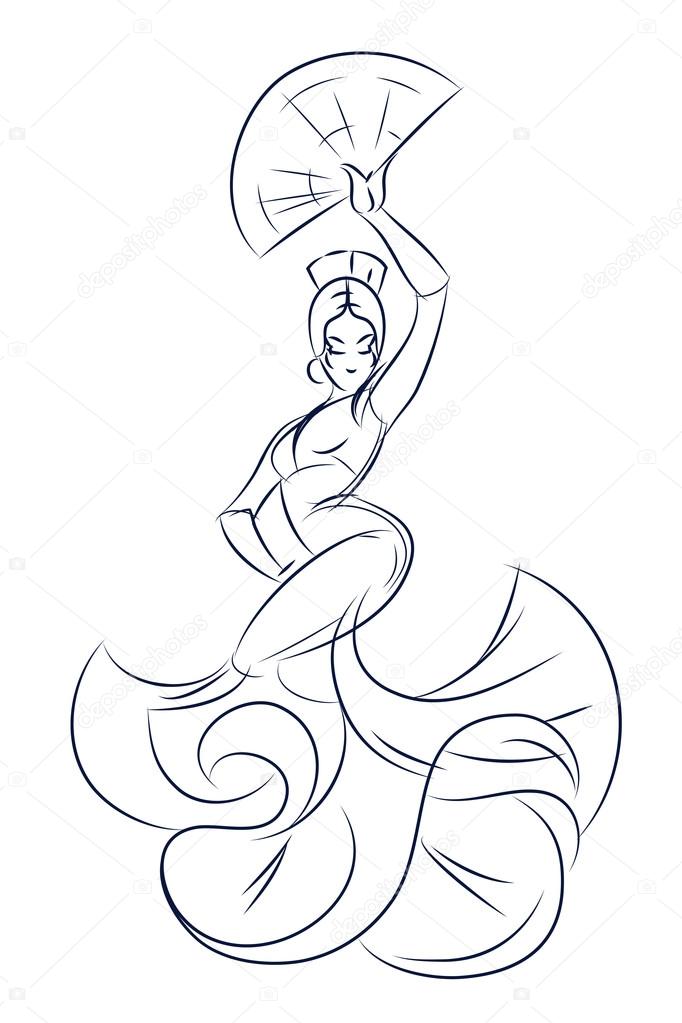 682x1023 Flamenco Gypsy Dancer Ink Sketch Gesture Drawing Stock Vector