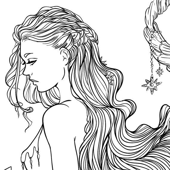 570x570 Girl With Rose In Hair Coloring Page