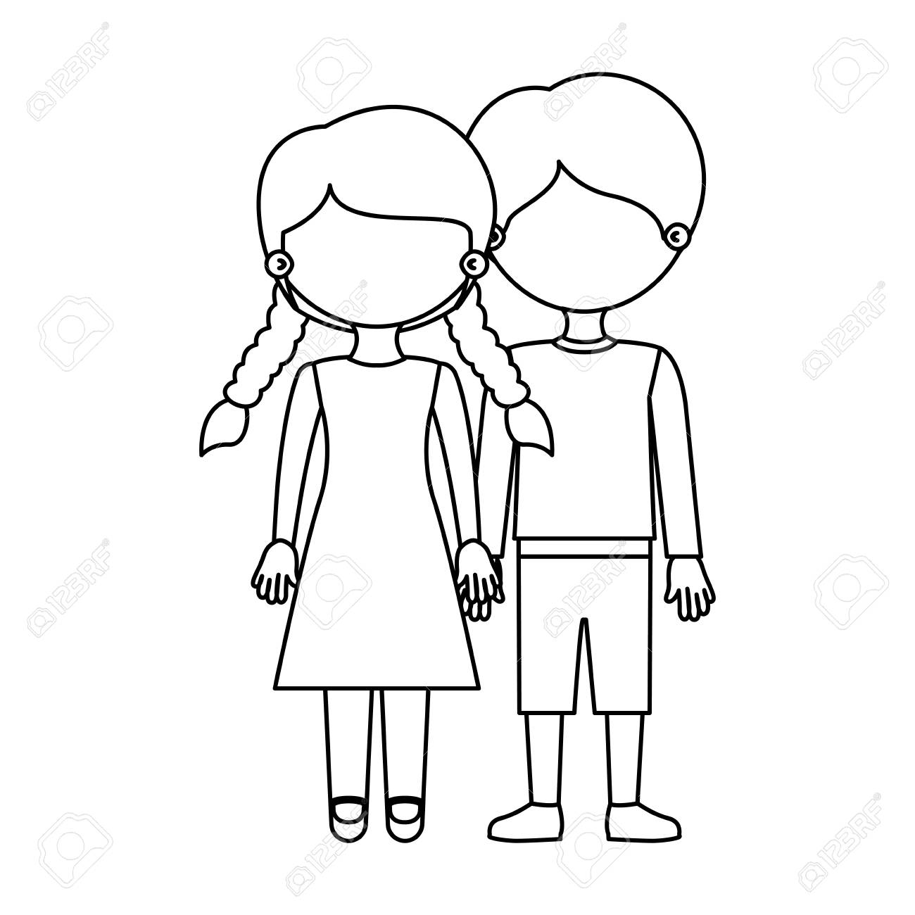 1300x1300 Sketch Silhouette Faceless Couple Girl With Braids Hair And Boy